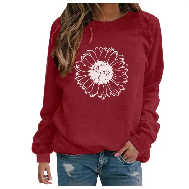 Women's Sweatshirt Round Neck Casual Loose Pullover Top Printed Long Sleeve T shirt 19Style Xl - Shop at LoveMi