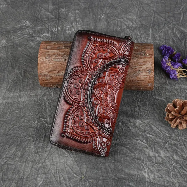 Ladies Leather Embossed Long Clutch Wallet Brown - Shop at LoveMi