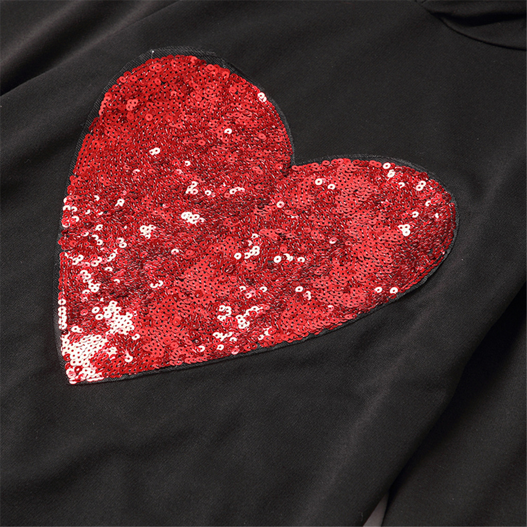 Sequined Heart-shaped Hooded Parent-child Women's Sweater