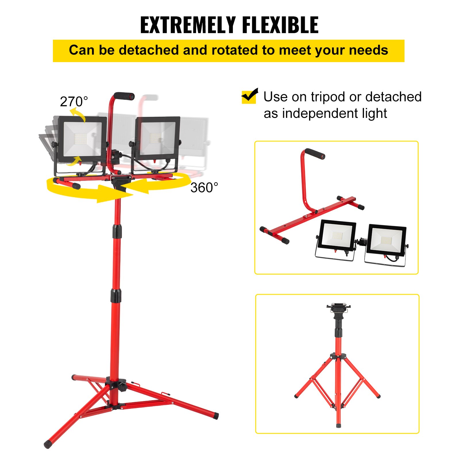 LED Work Light With Stand, 2PCS 10000 Lumen Dual-head LED Work Light With Adjustable And Foldable Tripod Stand, IP65 Waterproofed LED Tripod Work Light, With 5000 K Color Temperature - Image 2