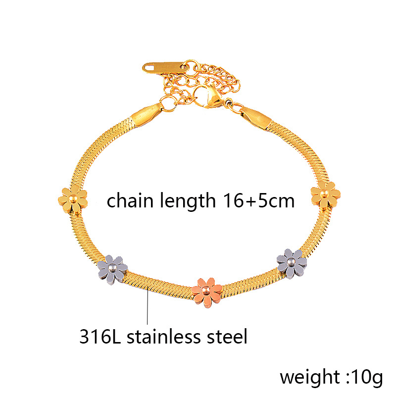 Title 7, Colorless Titanium Steel Daisy Flower Bracelet