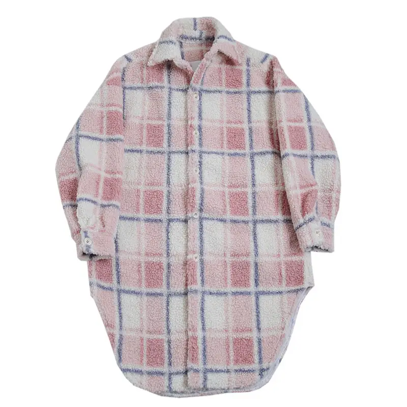 Street Fashion Plaid Lamb Hair Grain Cashmere Long Shirt