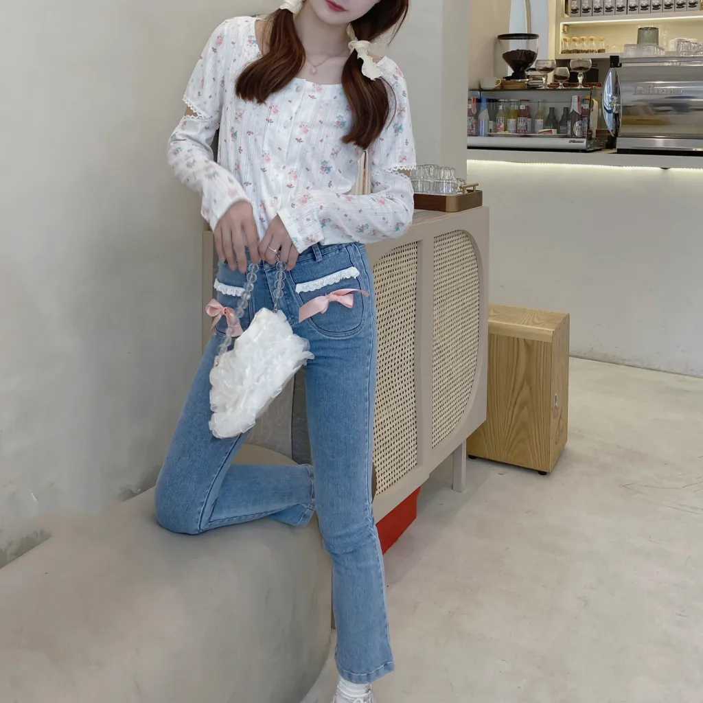 Design Slim Jeans Women Straight High Waist Stretch Cigarette Slim Long Pants - Light
