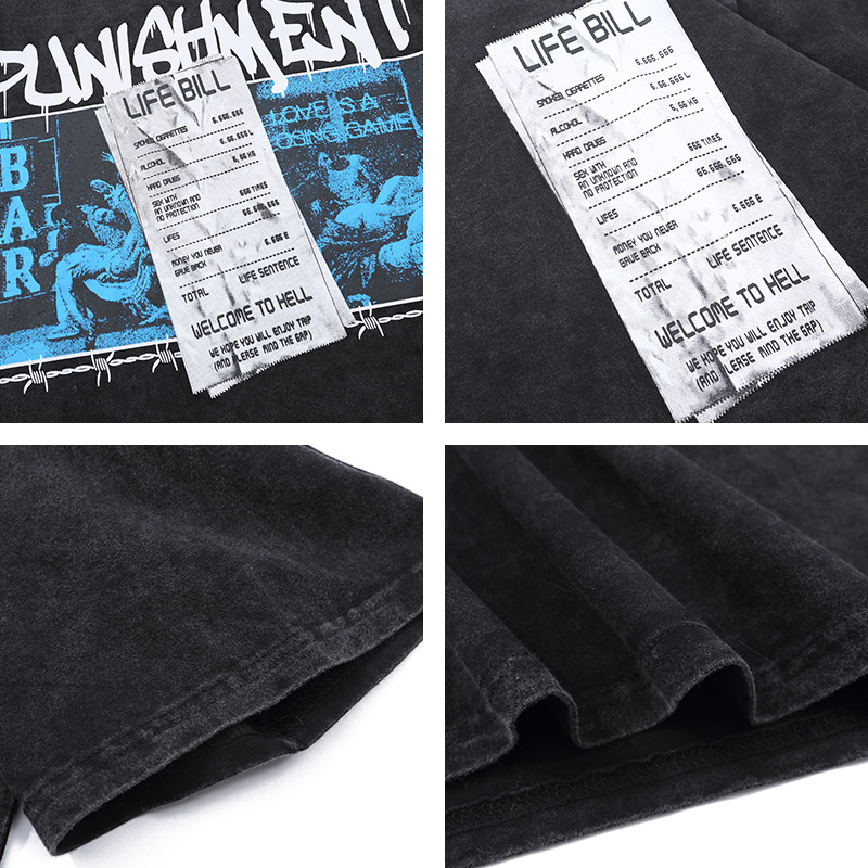 High Street Hip Hop Vintage Distressed Washed Loose Short Sleeve