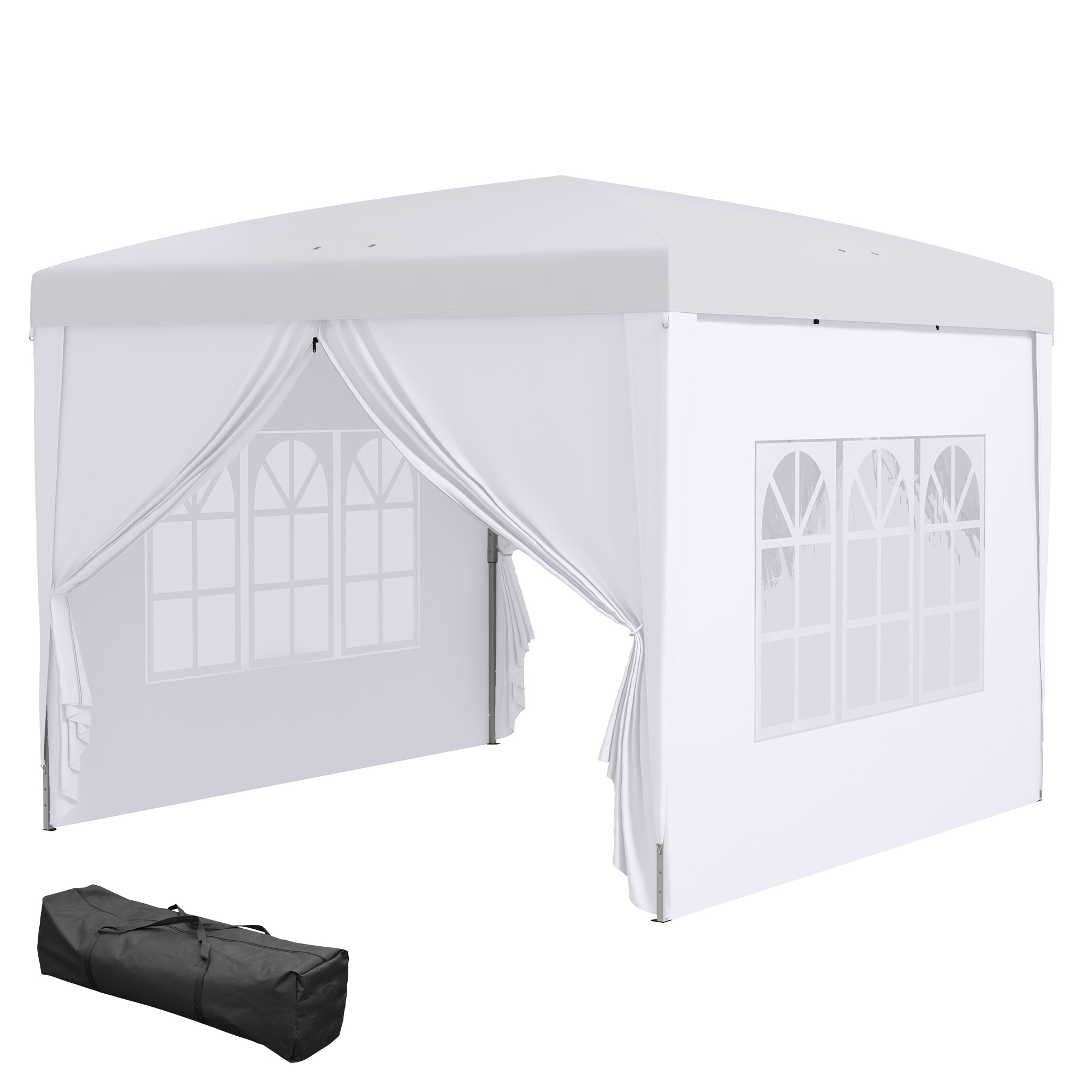 3x3m Pop-Up Gazebo With Curtain Walls And Windows White — image 5
