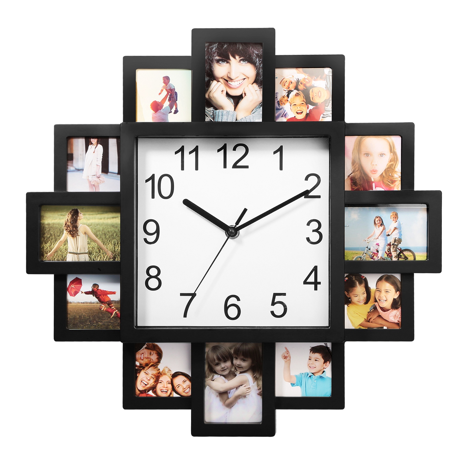 1Pc Photo Frame Clock Picture Collage 12-Picture Display Wal