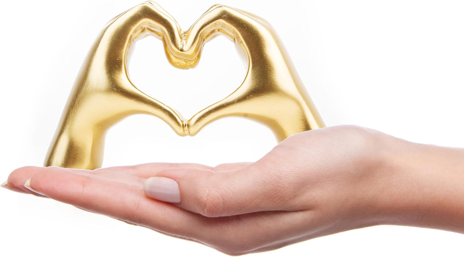 Small Heart Hands Sculpture Gold Love Finger Statue Modern Aesthetic Decor For Living Room Bedroom Office Bookshelf
