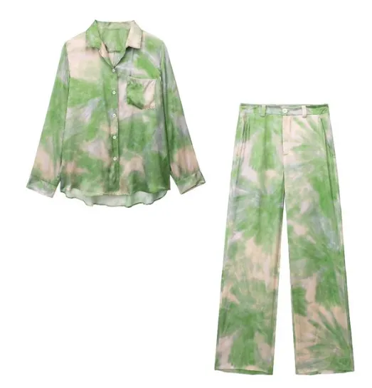 Wind Lapel Tie dye Printed Shirt Casual Pants Suit Set - Shop at LoveMi