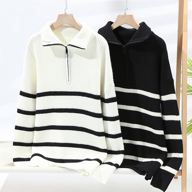 Lapel Fashion Sweater Striped Sweater - Image 11