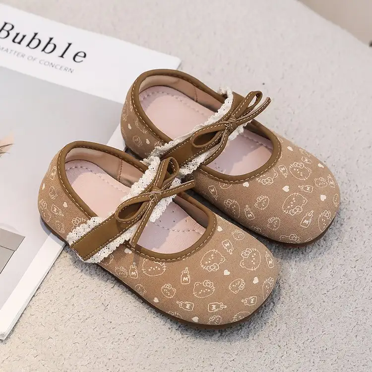Children's Princess Shoes Cartoon Lace Lace Single Shoes Baby Soft Soled Walking Shoes