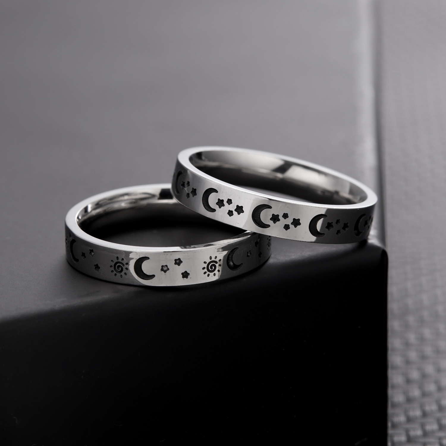 Title 6, Stainless Steel Fashion Star Moon Ring