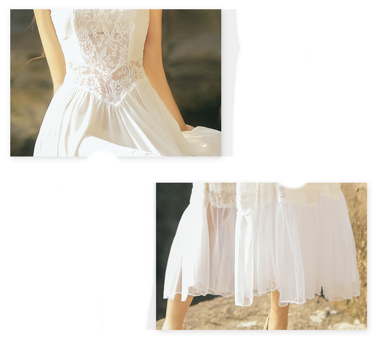 Women's  Backless White Chiffon Lace Dress