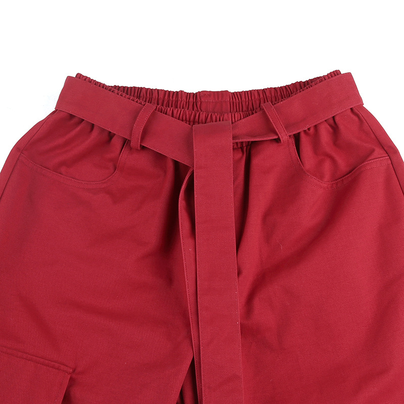 Title 13, Hip Hop Wide Belted Red Cargo Pants für Herren....