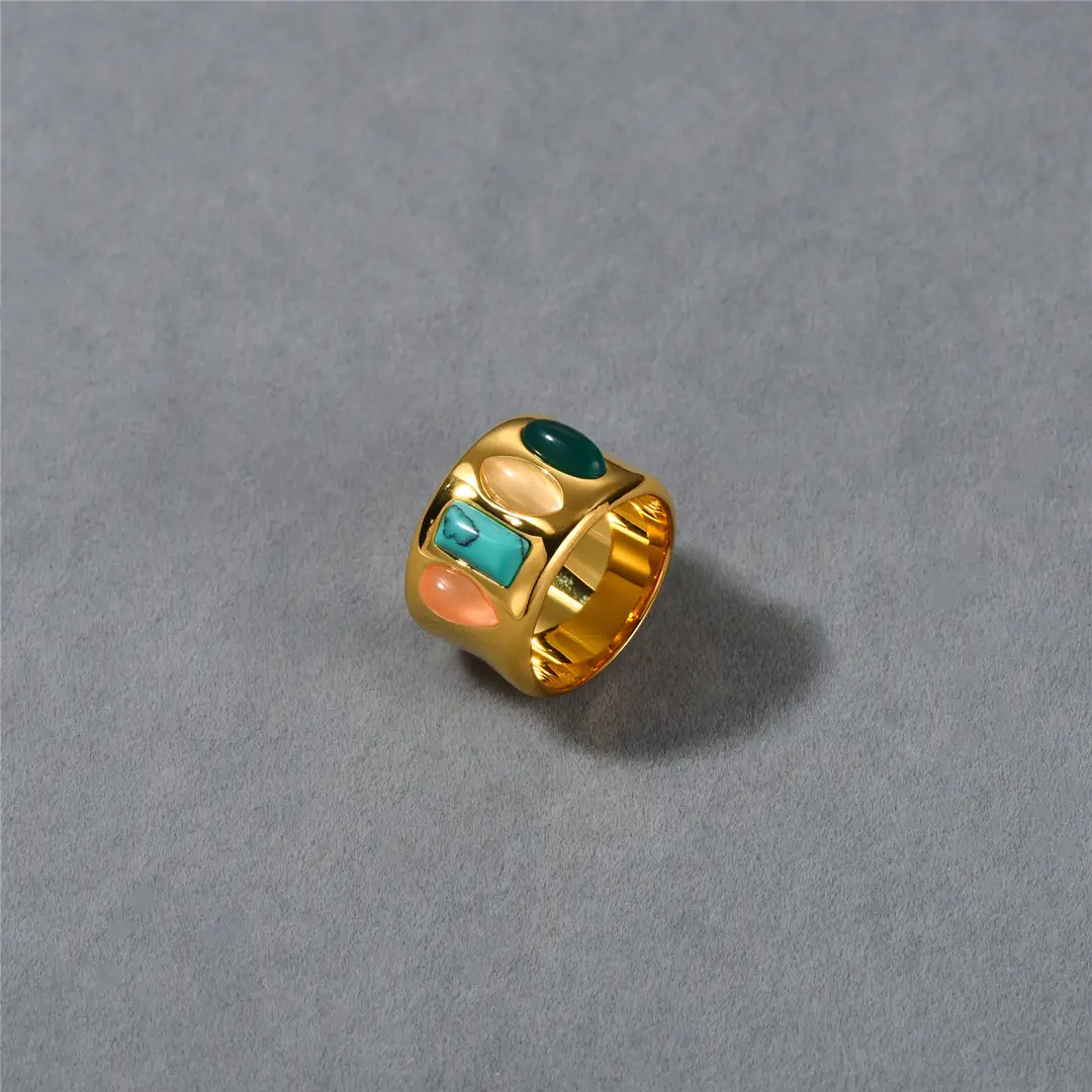 French Style Colorful Geometric Gemstone Inlaid Ring