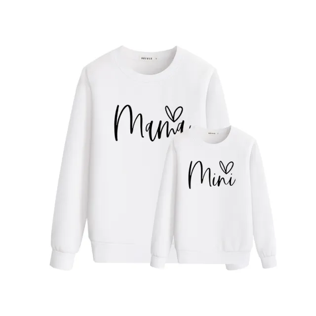 Parent child Round Neck Pullover Sweater Simple Letter Printing Mother And Daughter White - Shop at LoveMi