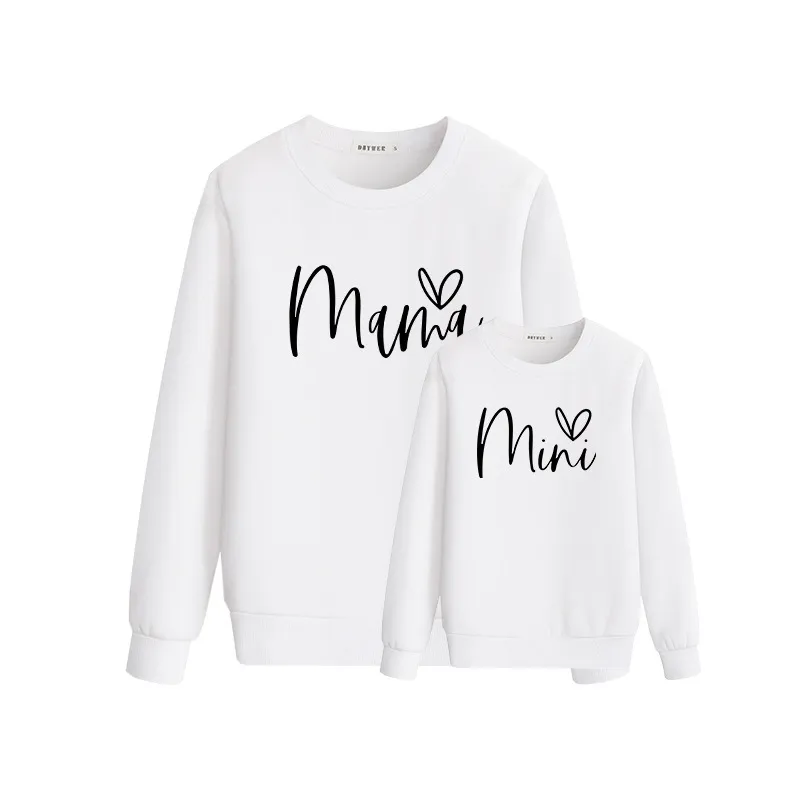 Parent-child Round Neck Pullover Sweater Simple Letter Printing Mother And Daughter - White