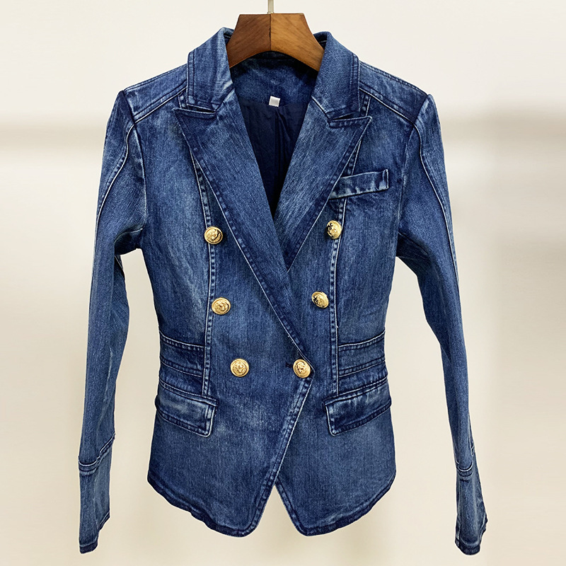 Title 3, Fashionable Double-breasted Washed Denim Jacket