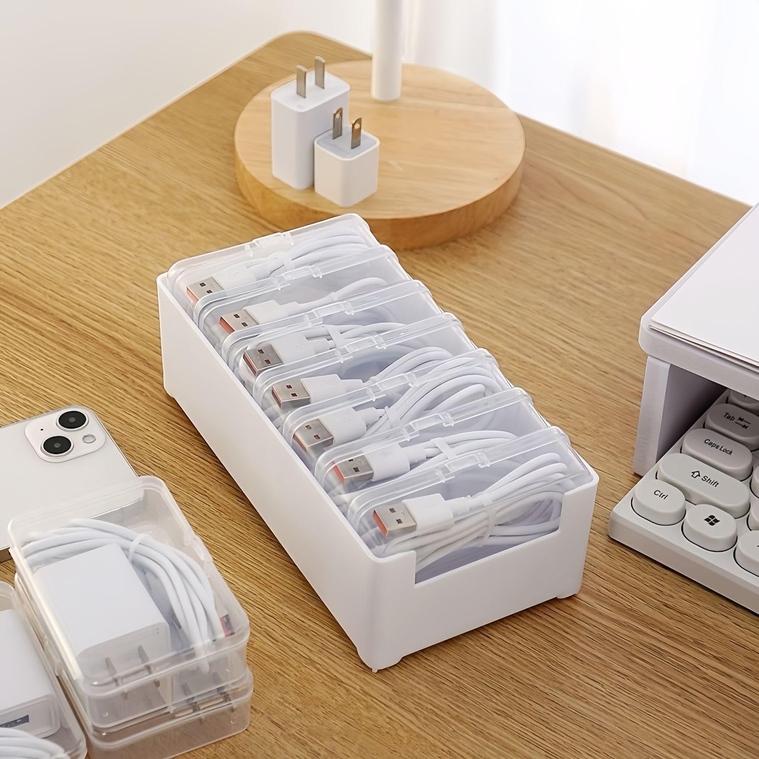 7 Case Cable Storage Box With Cable Straps And Label Stickers, Travel Cord Organizer For USB Wires, Chargers And Earphones 2