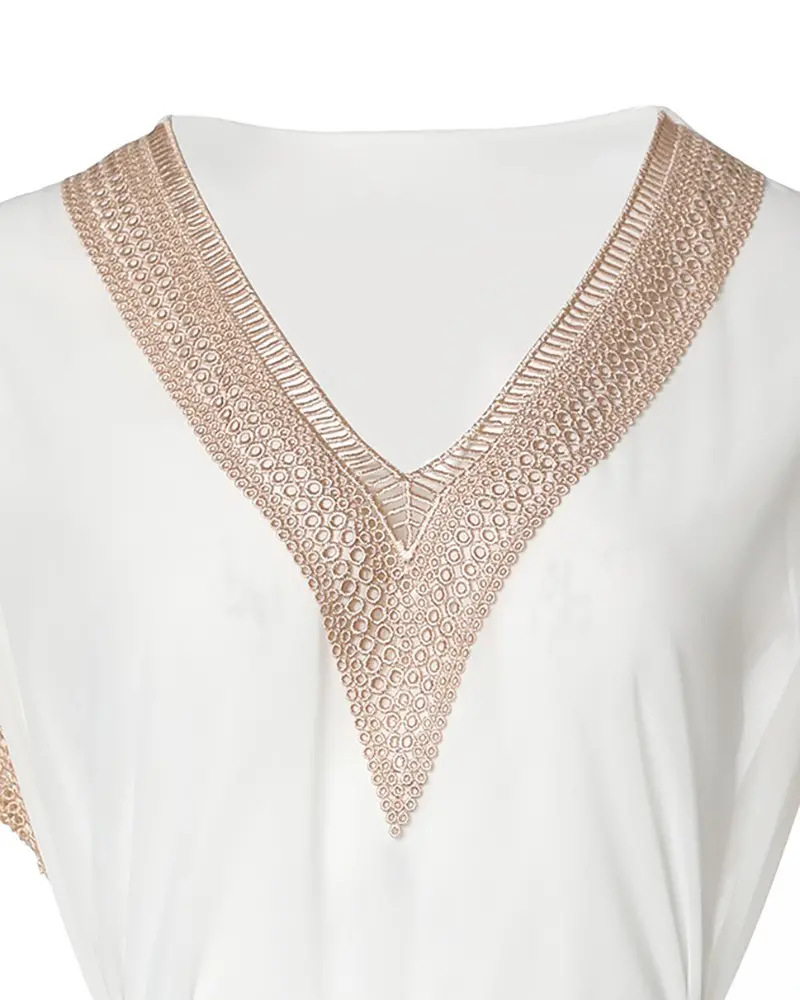 Lace V-Neck Doll Sleeve Casual Dress