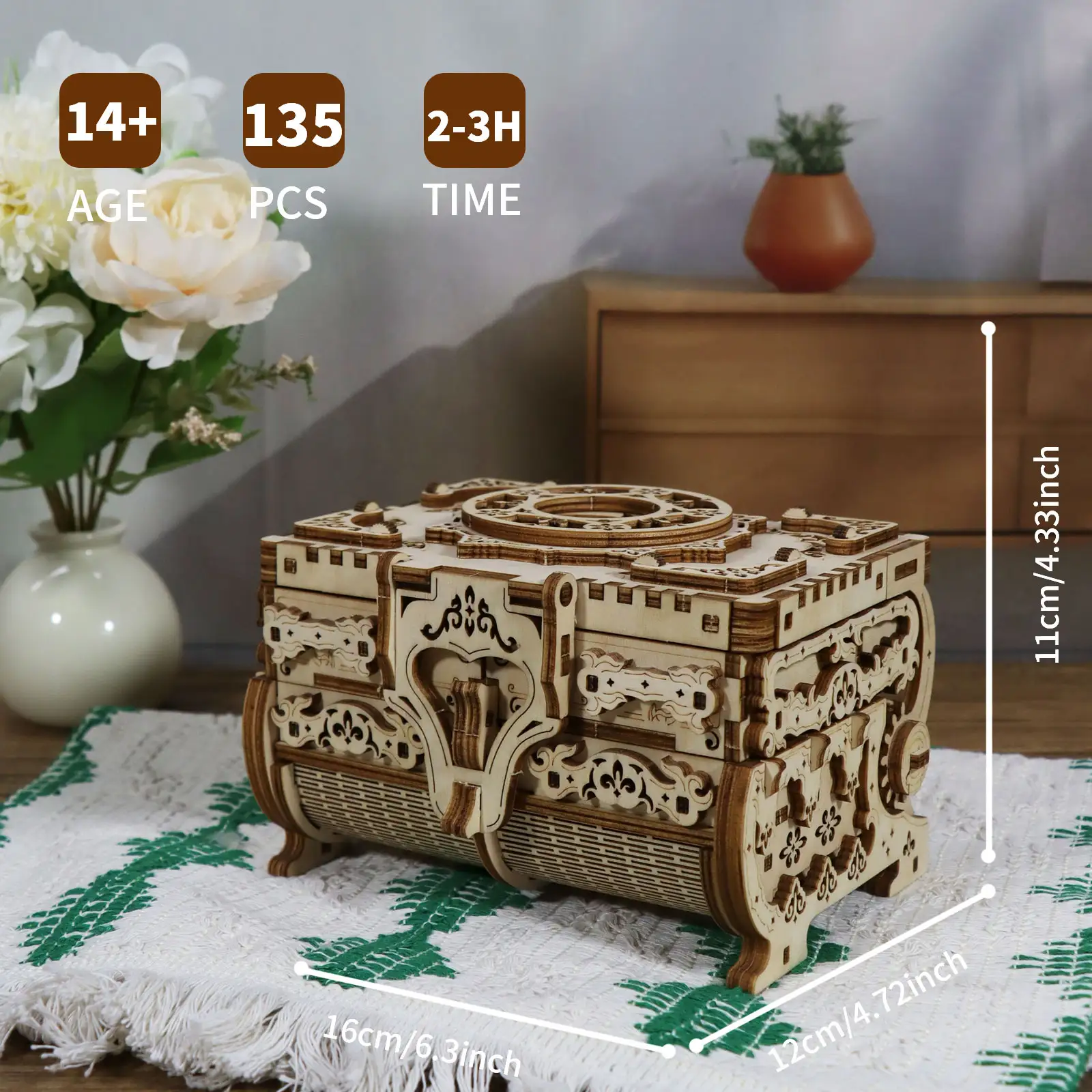 Sales Are Prohibited On The TEMU And SHEIN - 3D Wooden Puzzle Model Kits Antique Jewel Box DIY Home Decoration Model Birthday Or Christmas Gifts