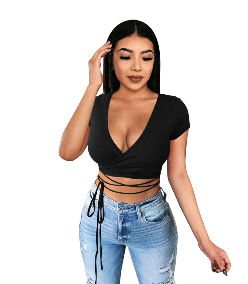European And American Sexy Strappy Short-sleeved Top