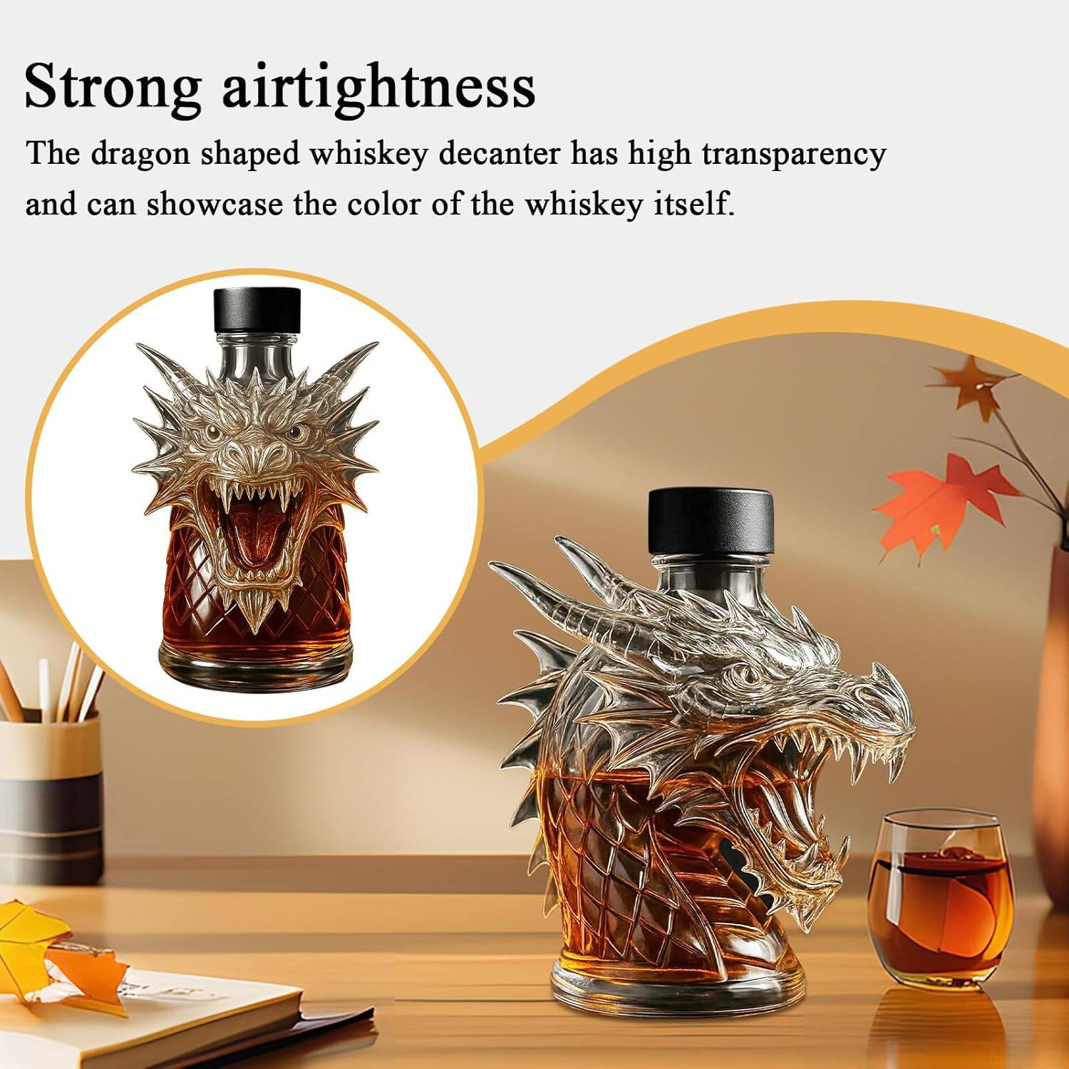 Mythical Dragon Decanter Set For Whiskey  Artisanal, Airtight Spirit Vessel For Bourbon, Brandy & Rum  Durable, Leak-Proof Design  Unique Gifts For Men, Father's Day & Weddings