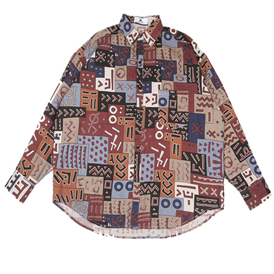 Women's Fashion Retro Print Loose Outer Long-sleeved Tops
