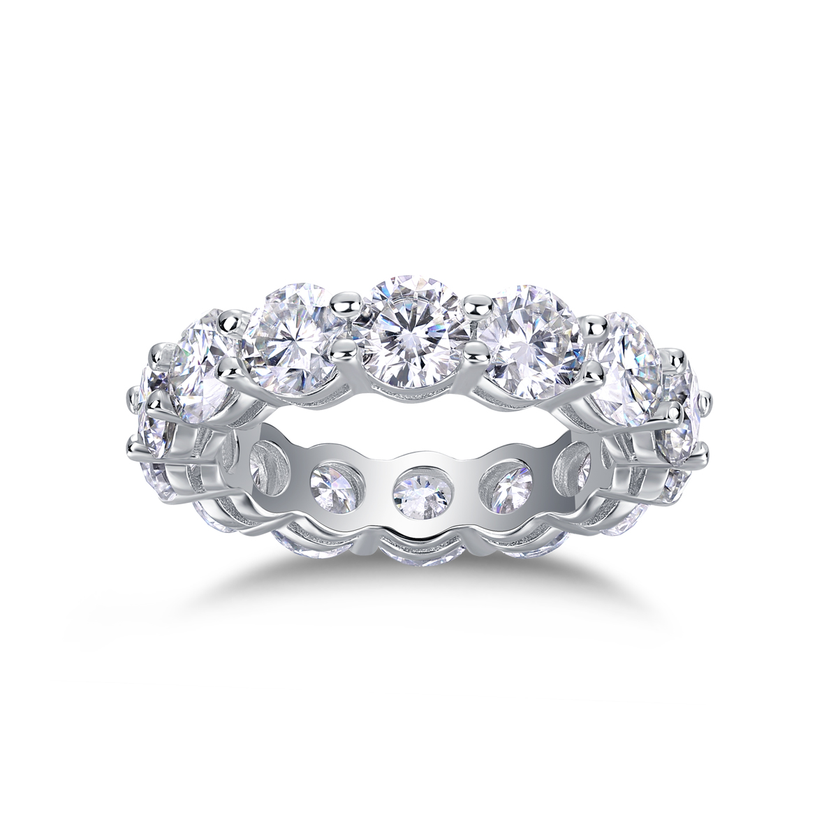 S925 Silver 3.5g Platinum Plated Moissanite Eternity Ring, 5.0mm 13pcs D VVS1 Band, GRA Certified US 5-9