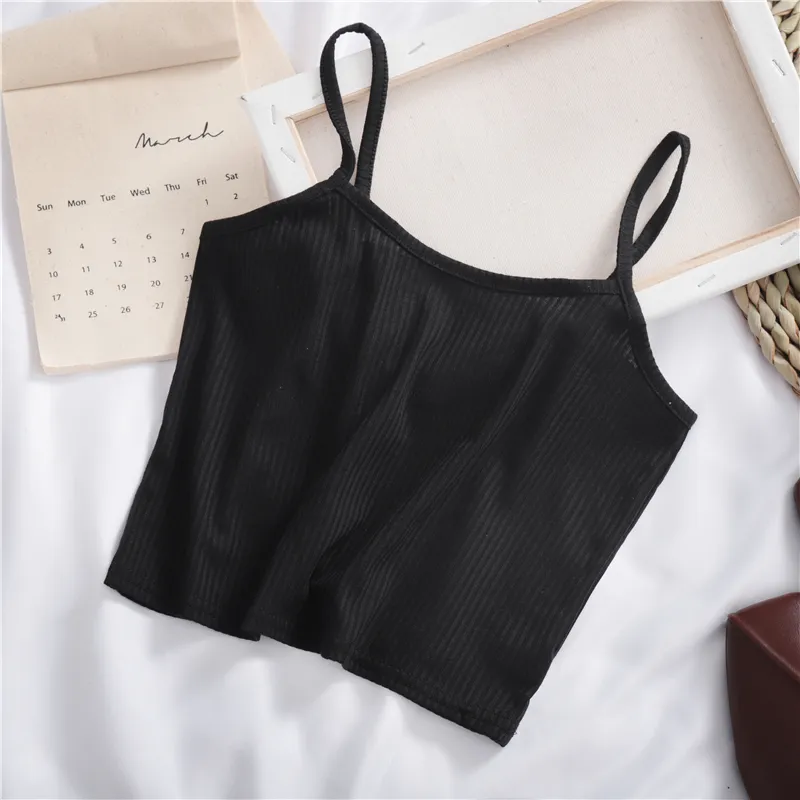 Pure Colour Wild Knitted Leaf Small Camisole Women - Black