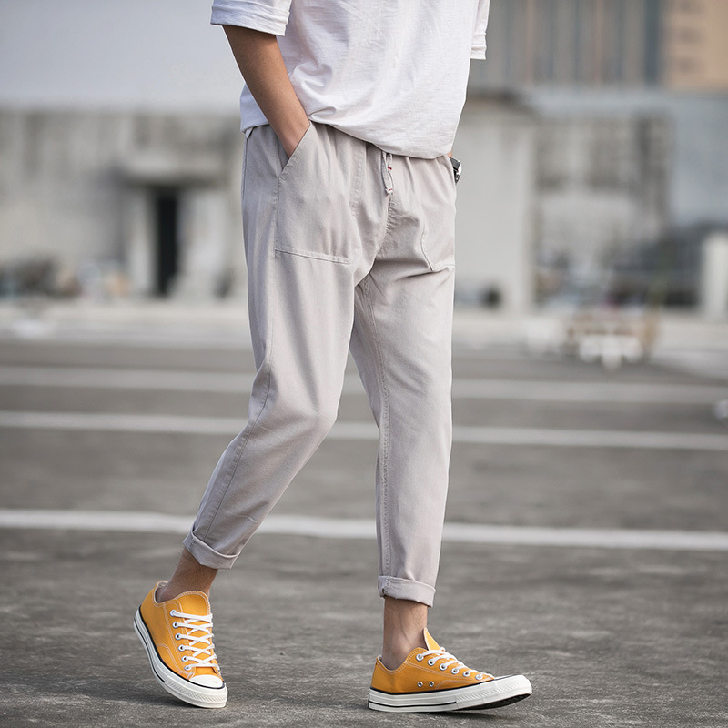 Fashion Solid Color Men's Casual Cotton Ninth Pants