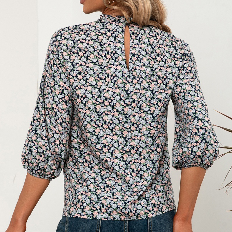 Title 6, Fungus Collar Floral Round Neck Casual Shirt