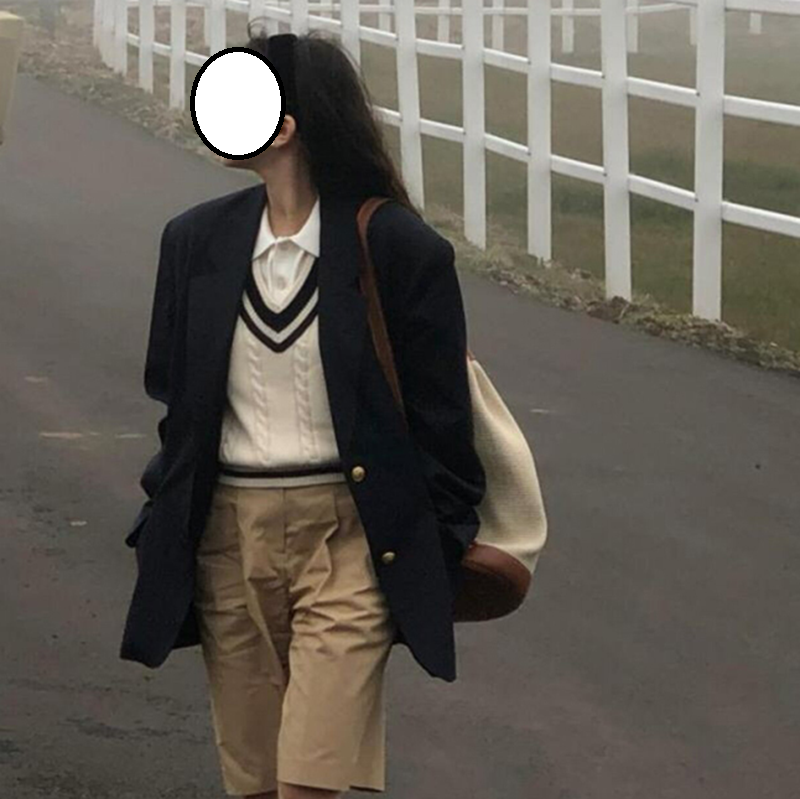 Vintage College Style V-neck Sweater Vest Women's Bottom