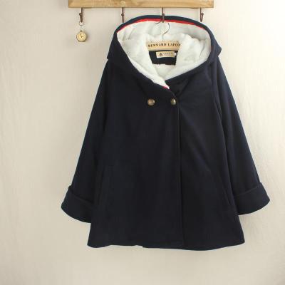 Solid Color Hooded Thick Mid length Woolen Coat Blue - Shop at LoveMi