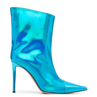 Nightclub Ankle Boots Pointed High Heel 9cm Magic Paint Leather Blue - Shop at LoveMi