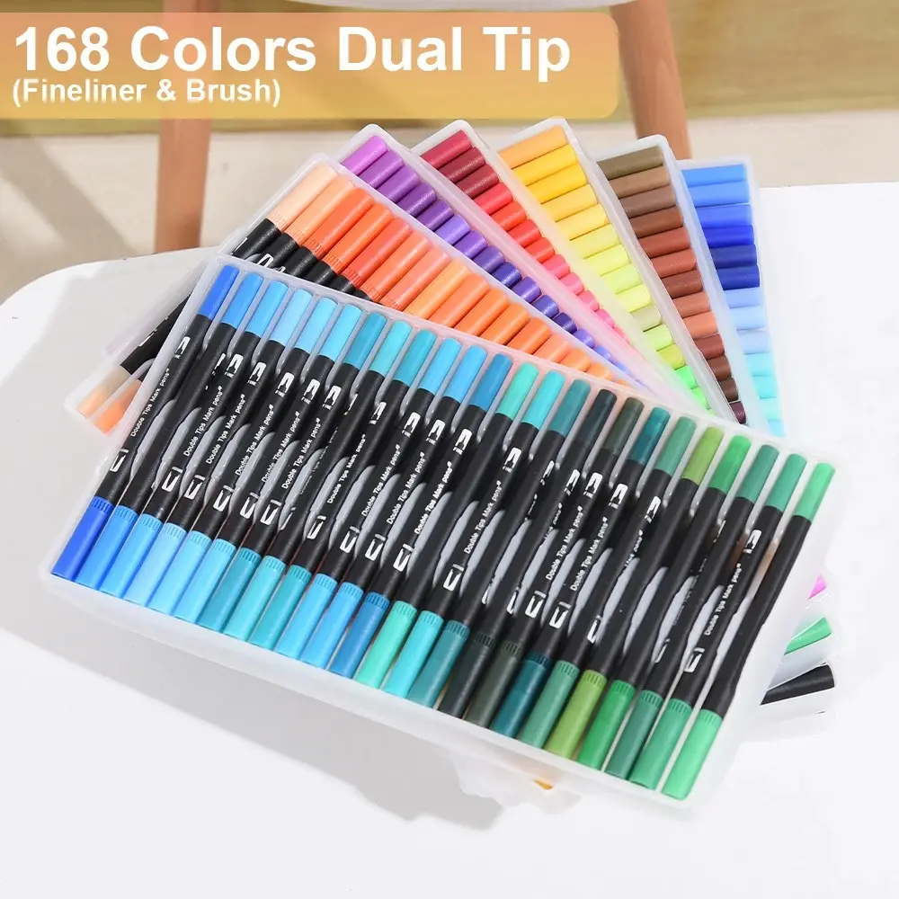 168 Colors Dual Tip Brush Markers Set