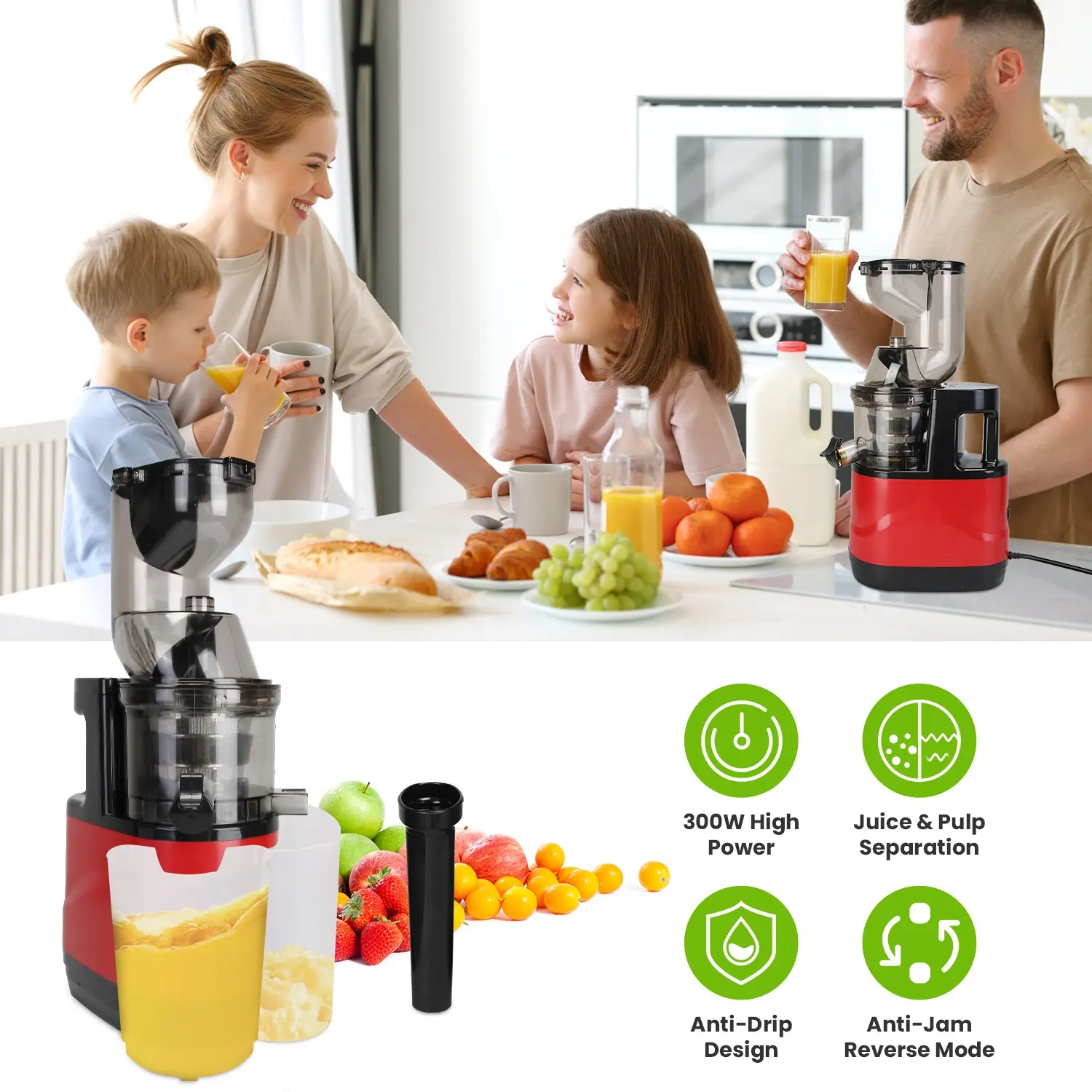 Cold Press Juicer Machine 300W Electric Slow