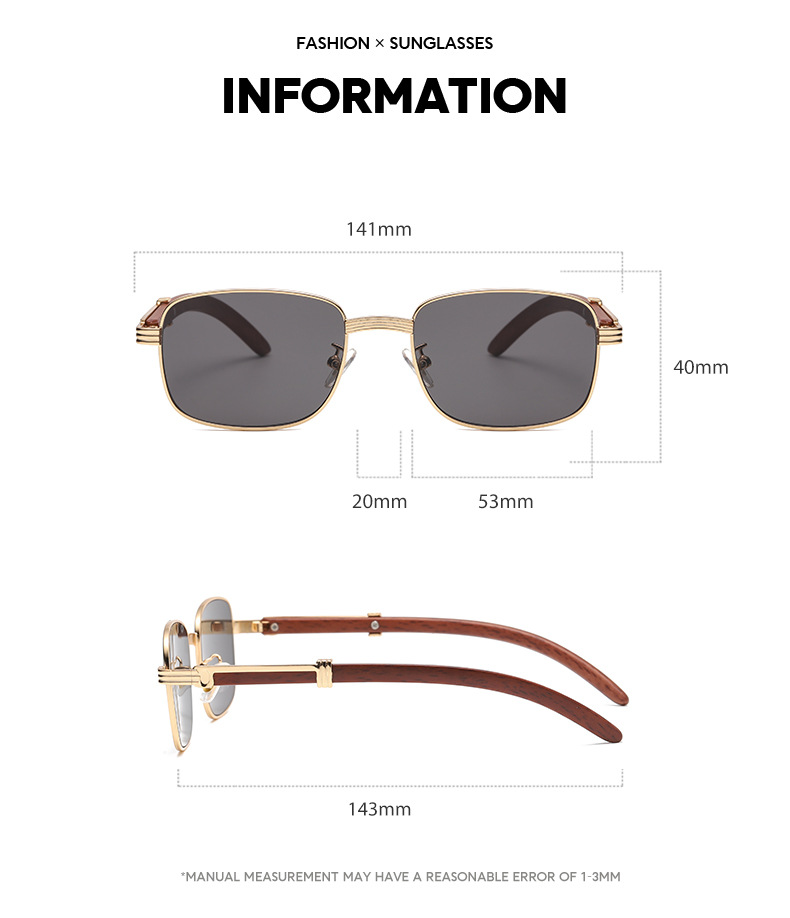 Title 3, Trendy Sunglasses With Wood Grain Metal Frame