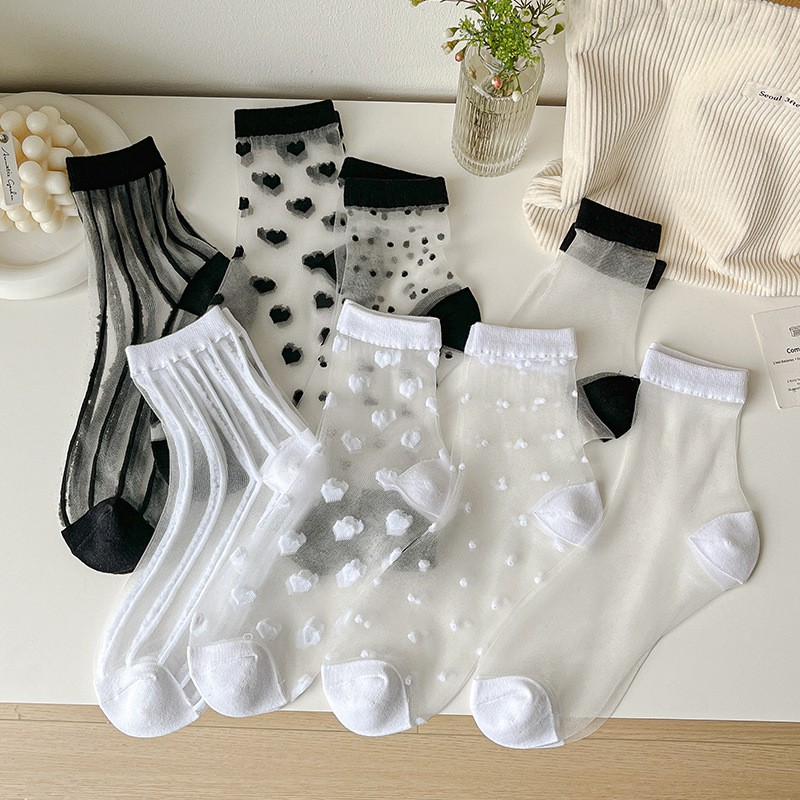 8pairs Women's Sheer Mesh Ankle Socks Glass Fiber Blend Breathable Summer Socks