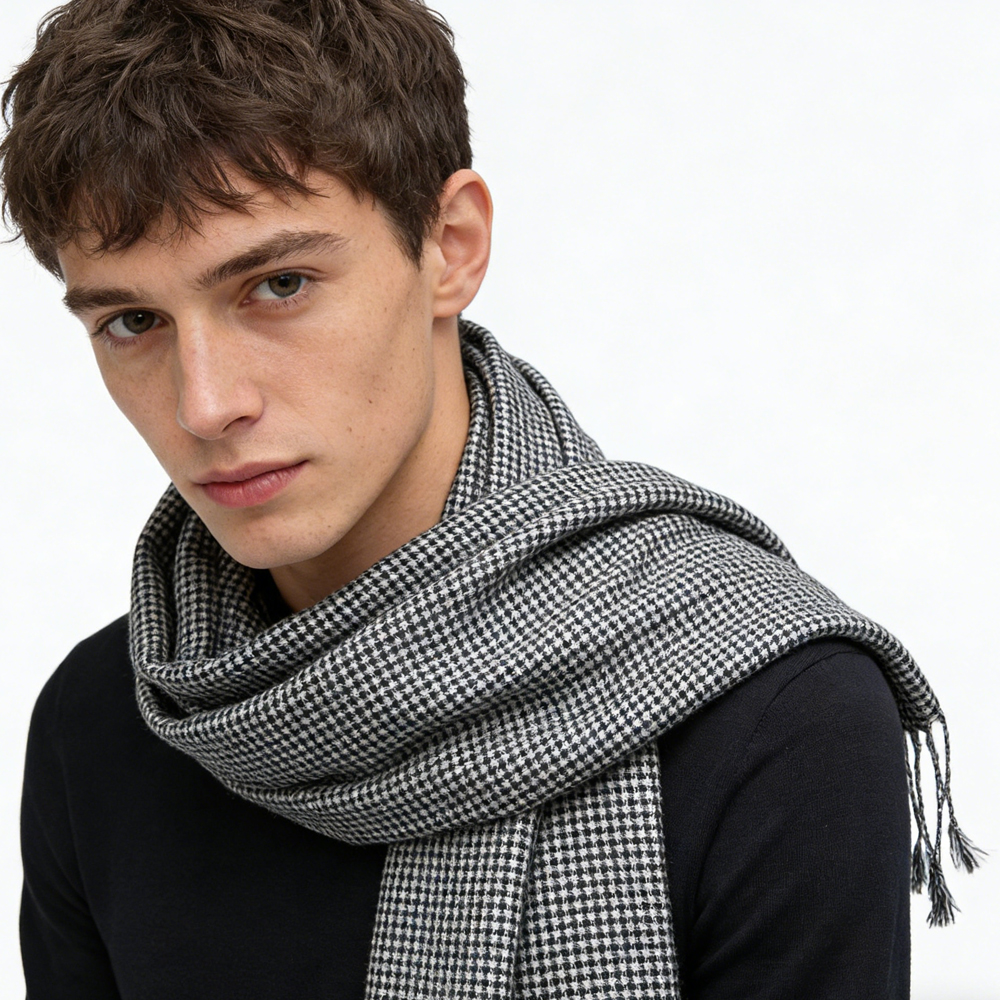 2pcs Modern Edge With Classic Colors Black White Graphic Jacquard Scarf ,Luxe Look For Evening Wear,Scarf,vacation,daily Life,evening Party,Office Appropriate Subtlety For Women Men - Women's Clothing