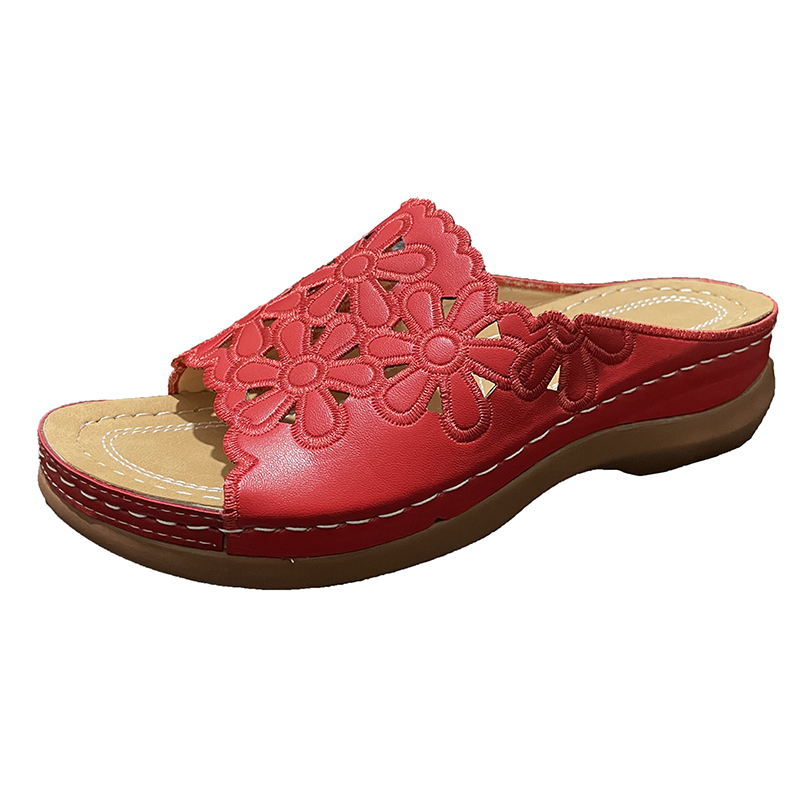 Wide Bottom Breathable Carved Fish Mouth Shoes Red - Shop at LoveMi