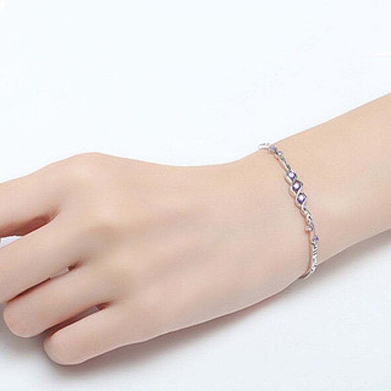 Women's Amethyst S925 Sterling Silver Three-Life Stone Bracelet