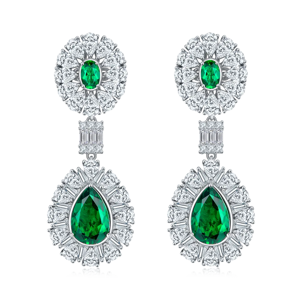 S925 Silver 15.4g 8ct Lab-Created Emerald Drop