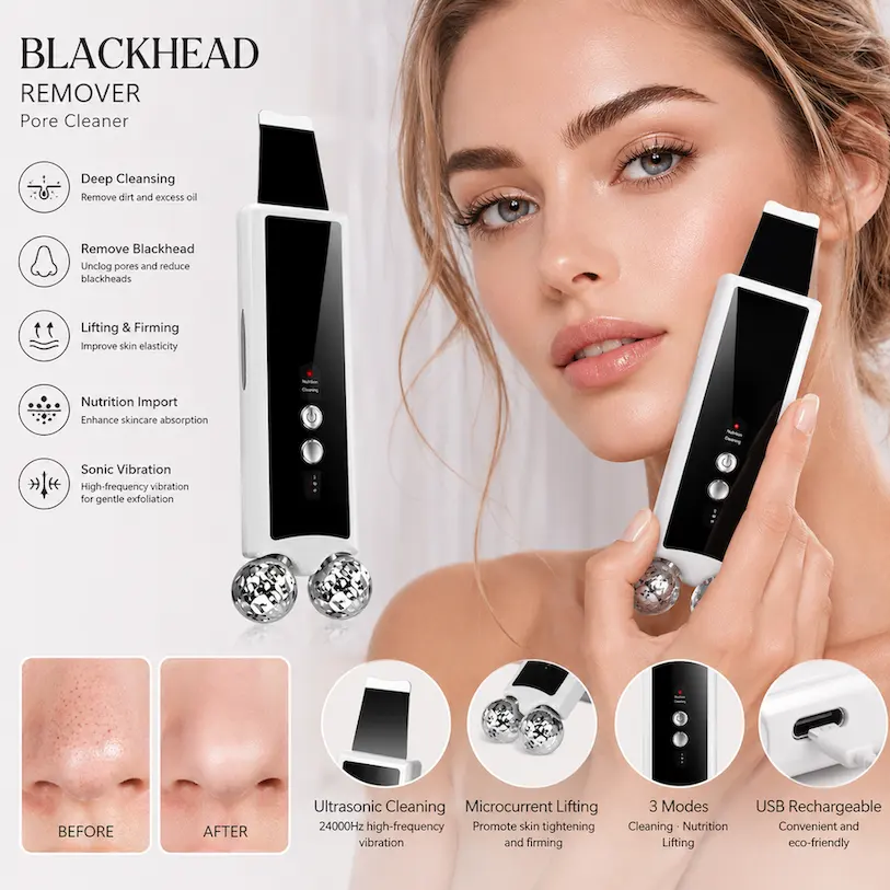 Stainless Steel Blackhead Remover Ultrasonic Facial Beauty