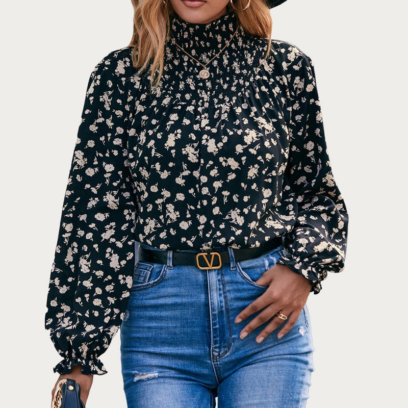 Title 3, Turtleneck Ruffled Sleeve Floral Shirt