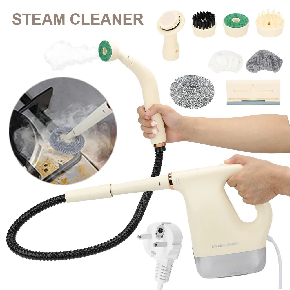1200W Handheld Steam Cleaner 450ml Tank Deep Clean Carpets Curtains Sofas Windows Chemical Free Fast Heat Portable For Home Auto High Pressure Steam Sanitize Remove Stains Dirt Grease — 1