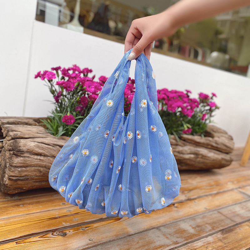 Fancy Embroidered Organza Handbag For Women, Small Daisies — image 1