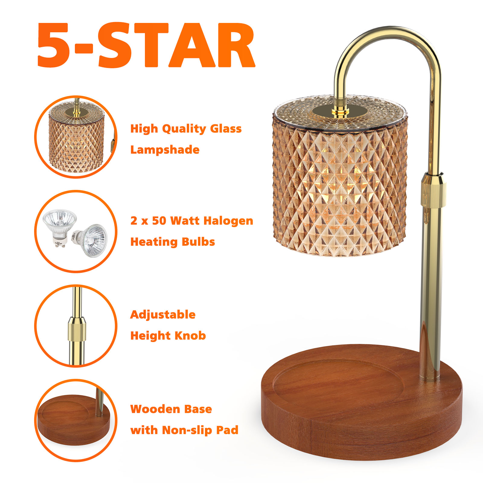 Adjustable Height Electric Candle Warmer Lamp. Timable Candle Warmer Lamp Newly upgraded candle warmer lamp with timer button, there are 3 kinds of time can be set: 2H/4H/8H. In timed mode, you can do your own thing without worrying about it, and the cand