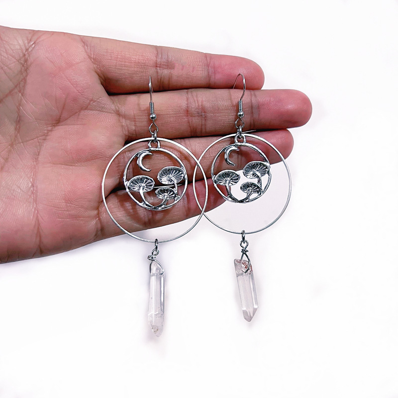 Irregular White Quartz Crystal Pendant Earrings Simple Small Mushroom