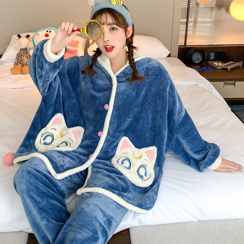 Title 3, Women Winter Cartoon Thick Flannel Home Pajamas