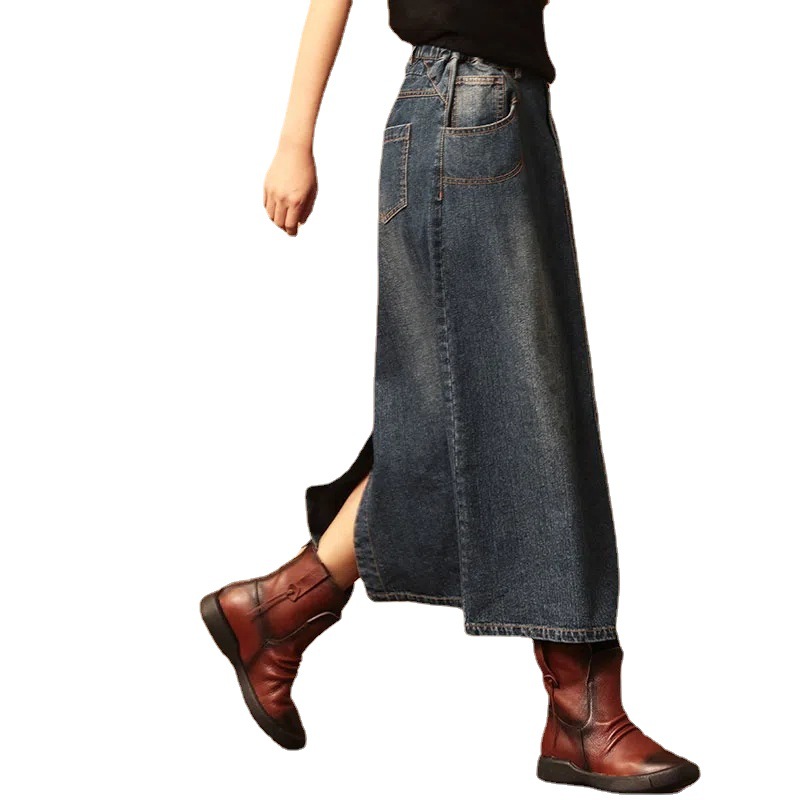 Elastic Waist Denim Skirt Women's High Waist Plus Size